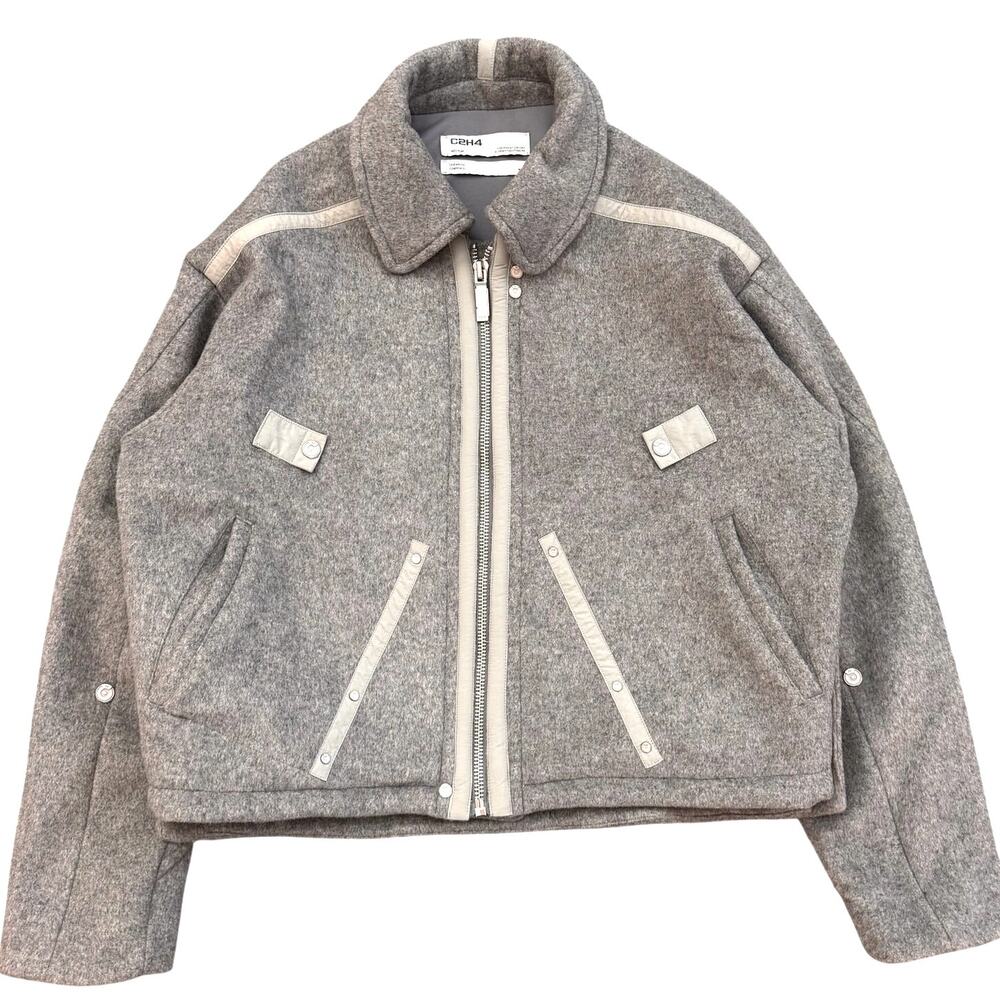 C2H4 Grey Wool Military Stagger Stripe Jacket - Size Medium